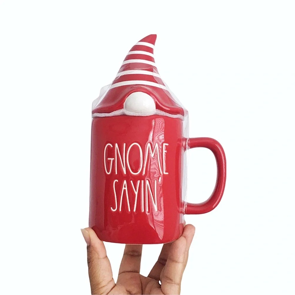 Rae Dunn GNOME SAYIN’ Red Christmas Coffee Mug with Gnome Lid